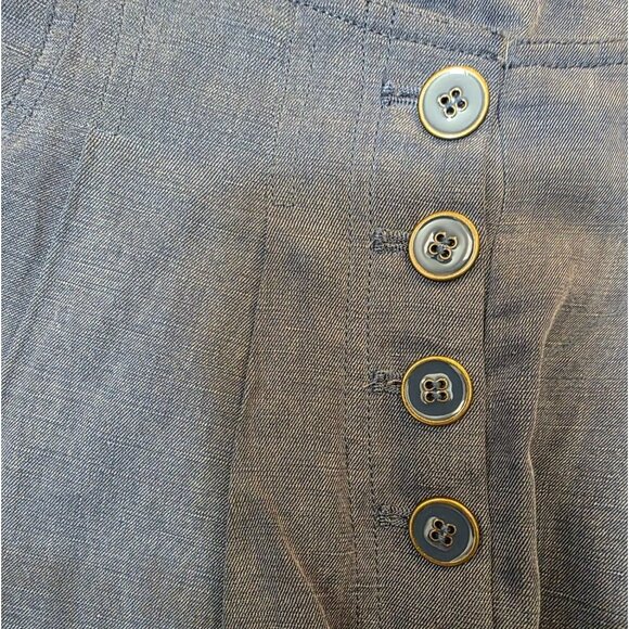 ULLA JOHNSON Blue Highrise Button Pleated Linen Blend Shorts 2 - Picture 2 of 5